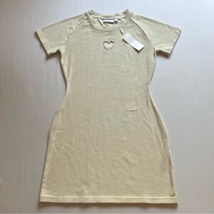 NWT SASKI COLLECTION tan nude beige terry cloth cutout heart‎ short sleeve mini